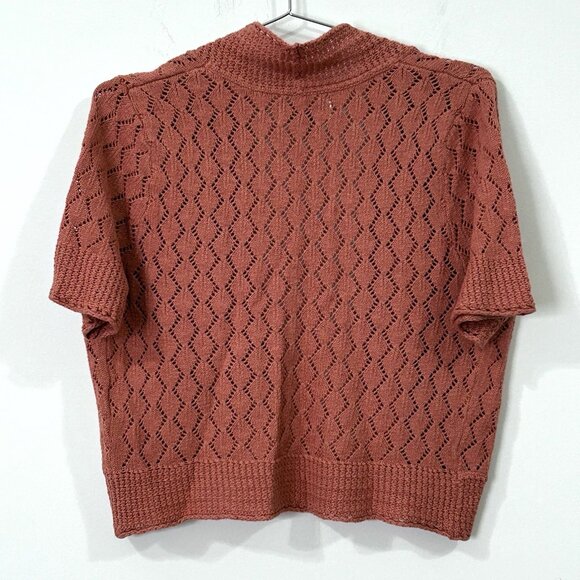SONOMA S Crop Sweater Rust Orange Cotton Open Front Cardigan Short Sleeve - Picture 2 of 7